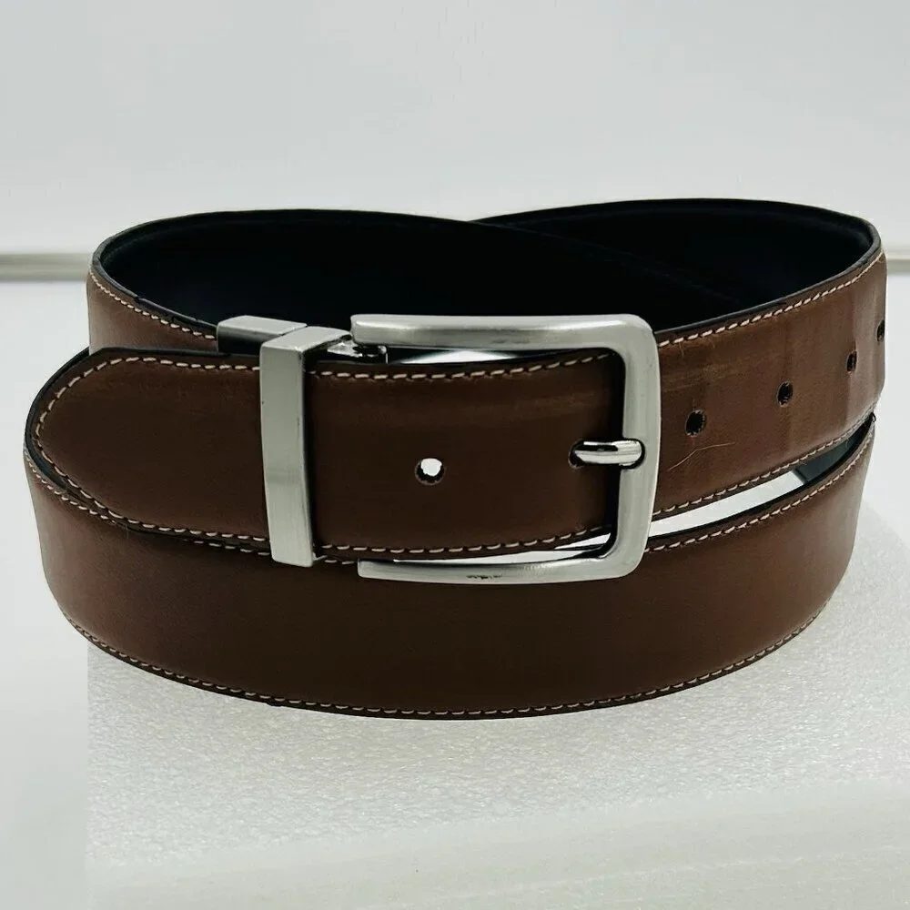 Steve Madden Belt Mens Size 40 Reversible Brown Black Silver Buckle Leather